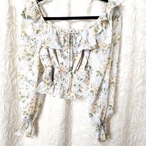 Cream Ruffled Crop Blouse